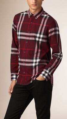 Check Cotton Flannel Shirt Claret | Burberry