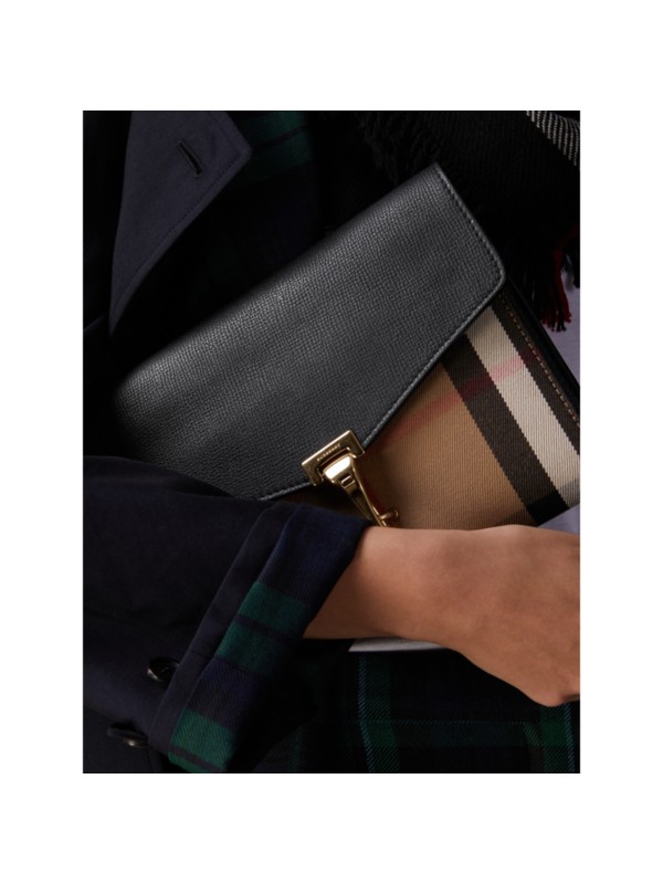 Small Leather and House Check Crossbody Bag in Black - Women | Burberry Canada