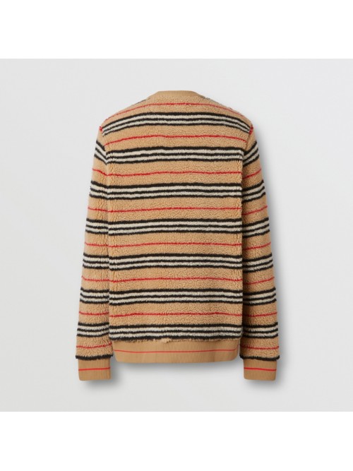 edson icon-striped fleece sweater in archive beige