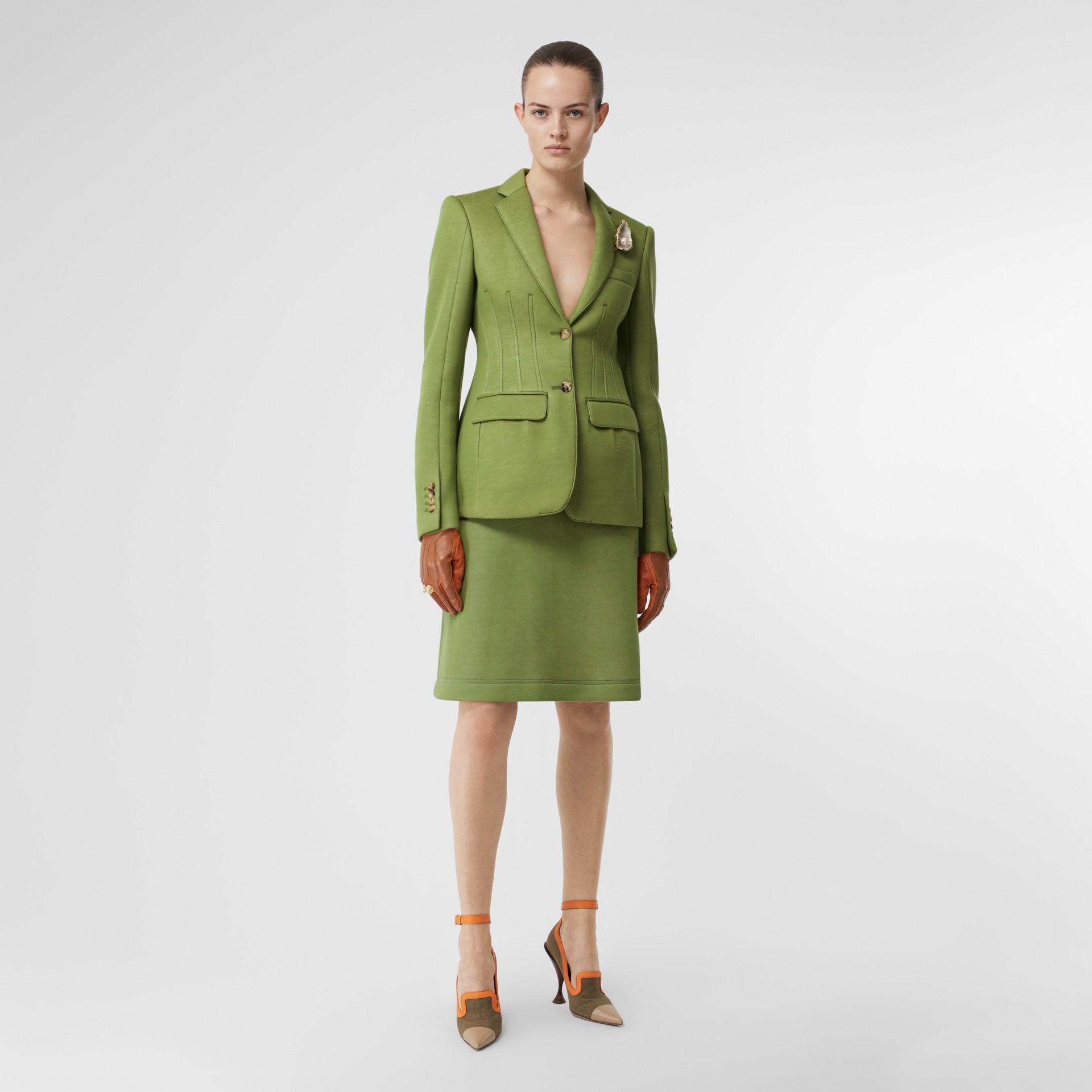 Double-faced Neoprene Tailored Jacket in Cedar Green - Women | Burberry ...
