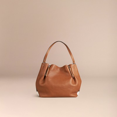 medium check detail leather tote bag