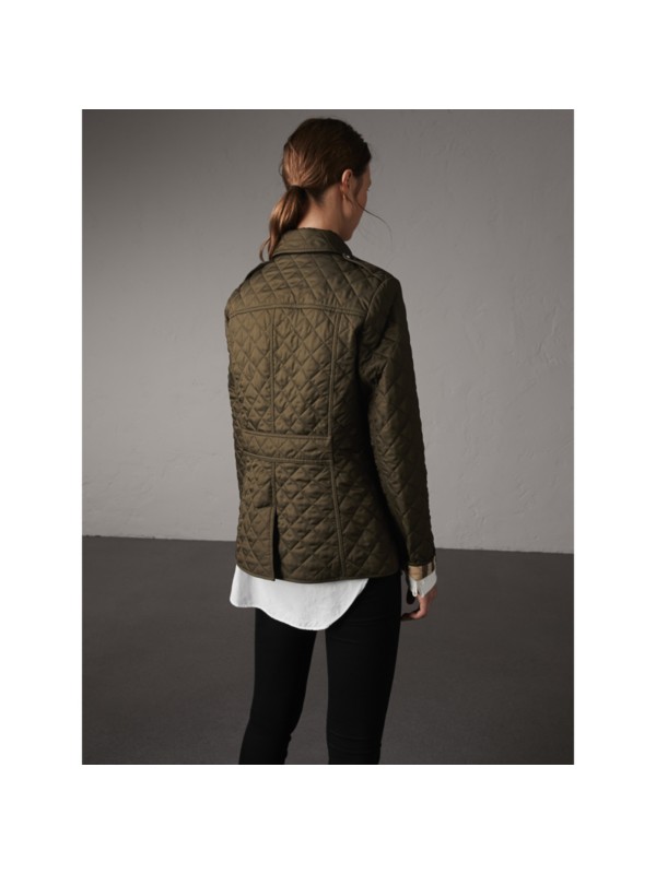 Diamond Quilted Jacket in Dark Olive Women Burberry United States