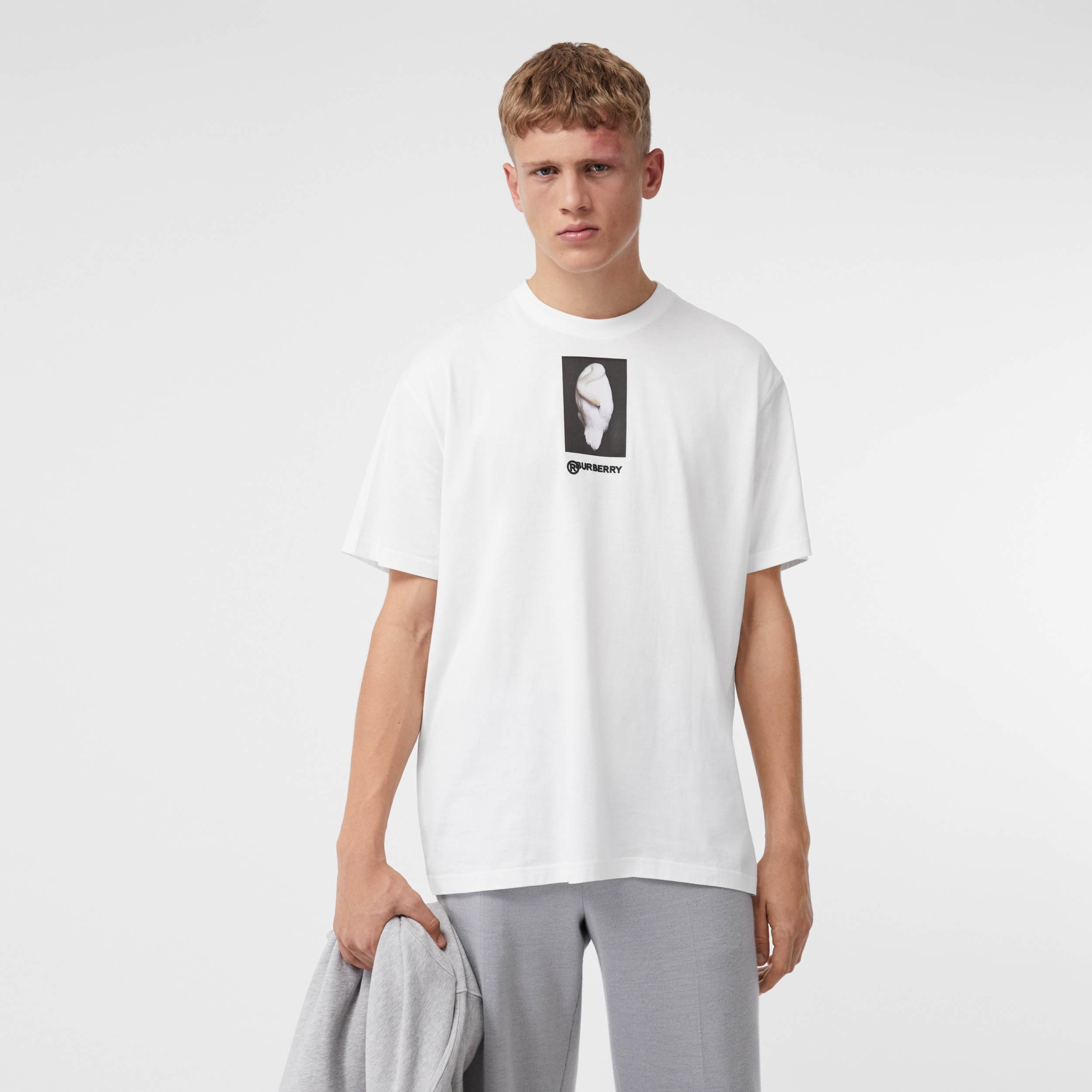 Montage Print Cotton Oversized T-shirt in Optic White - Men | Burberry ...