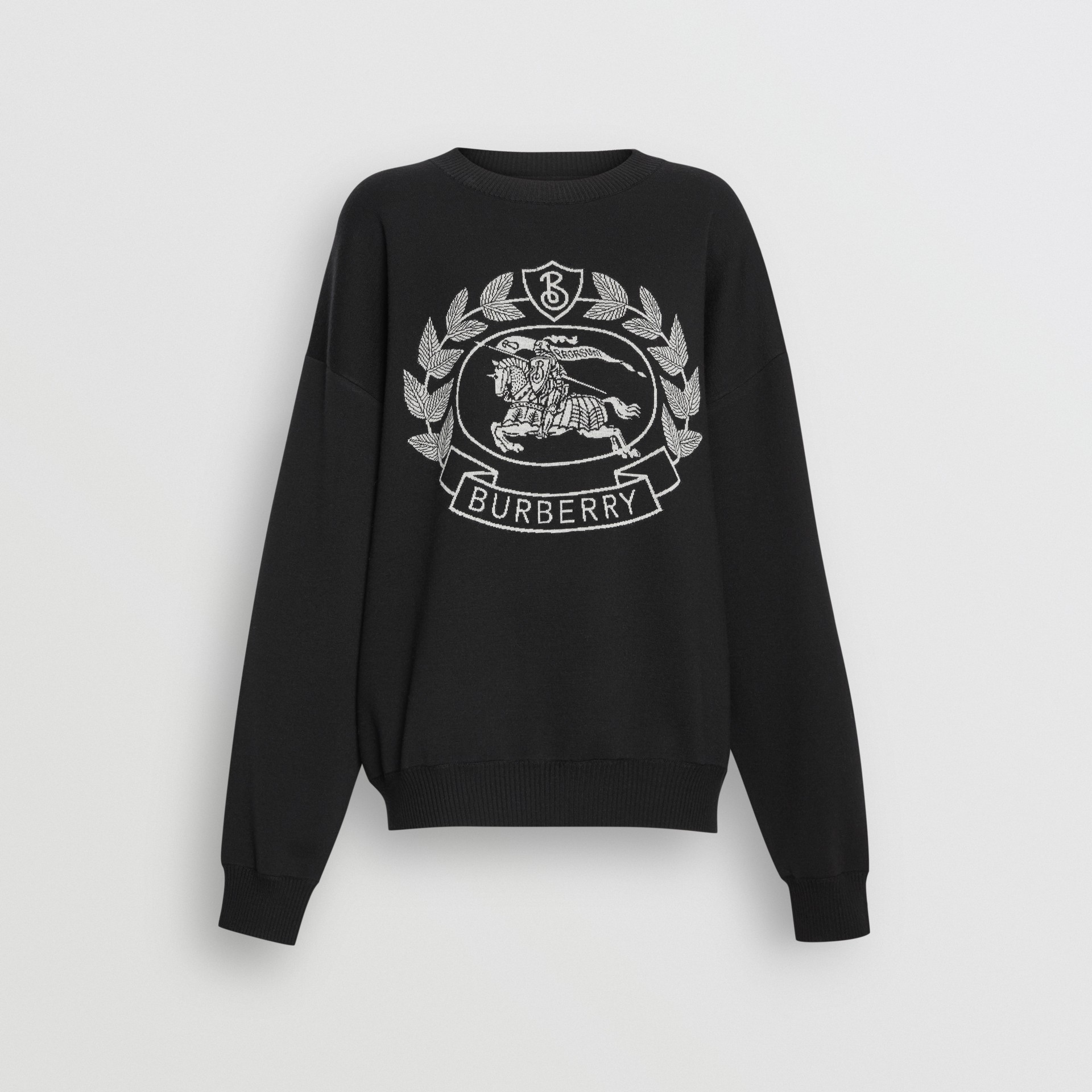 Crest Merino Wool Blend Jacquard Sweater in Black - Women | Burberry ...