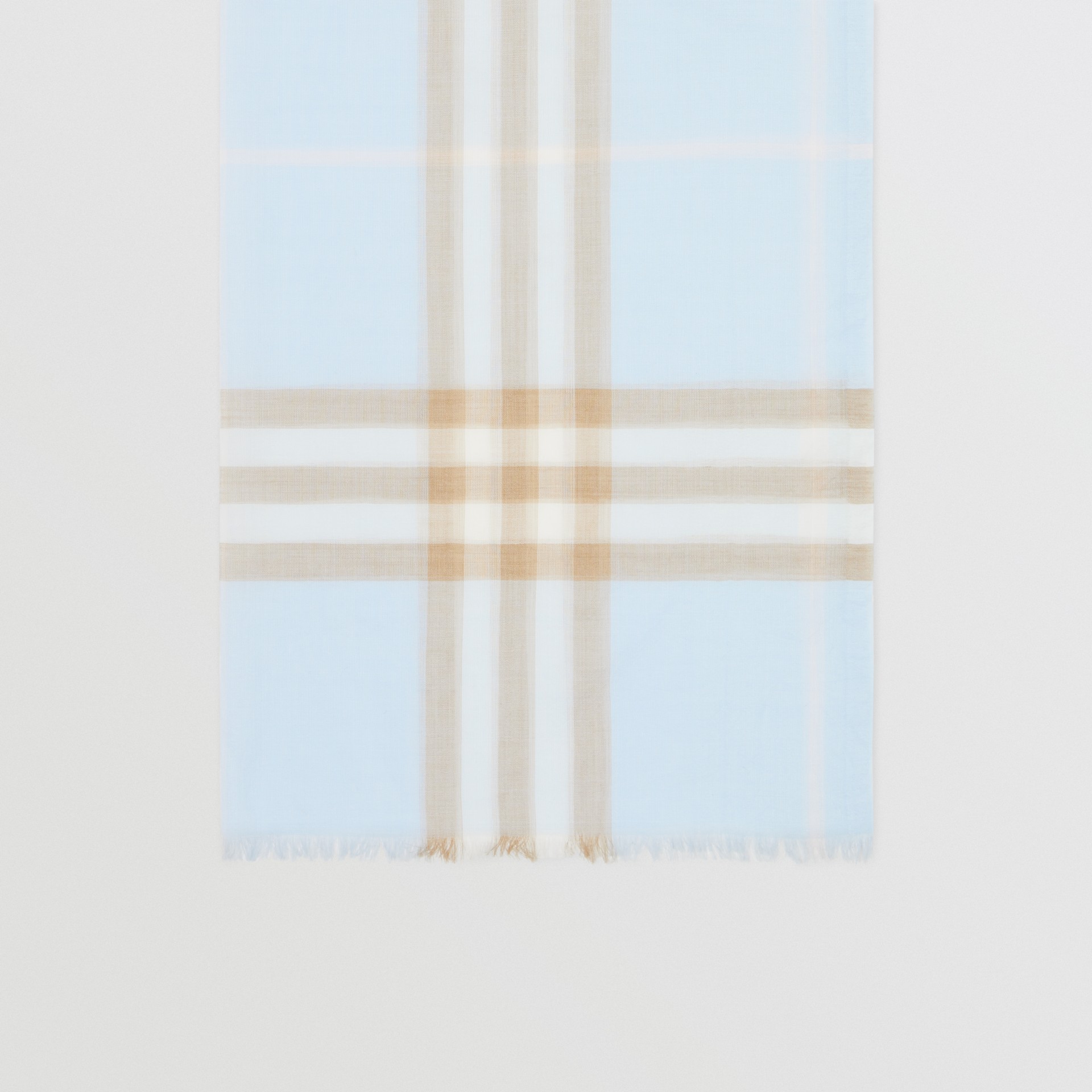 Lightweight Check Wool Silk Scarf In Pale Blue Burberry United States 