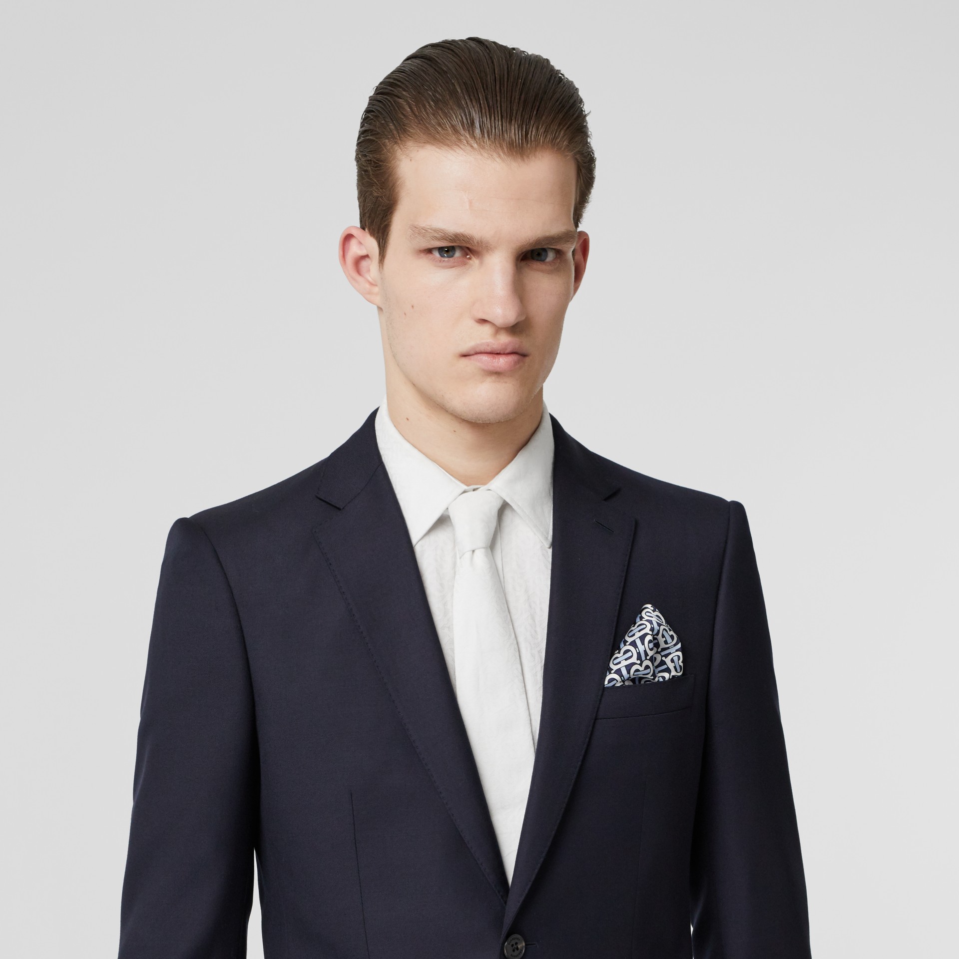 Monogram Print Silk Satin Pocket Square in Cobalt Blue - Men | Burberry ...