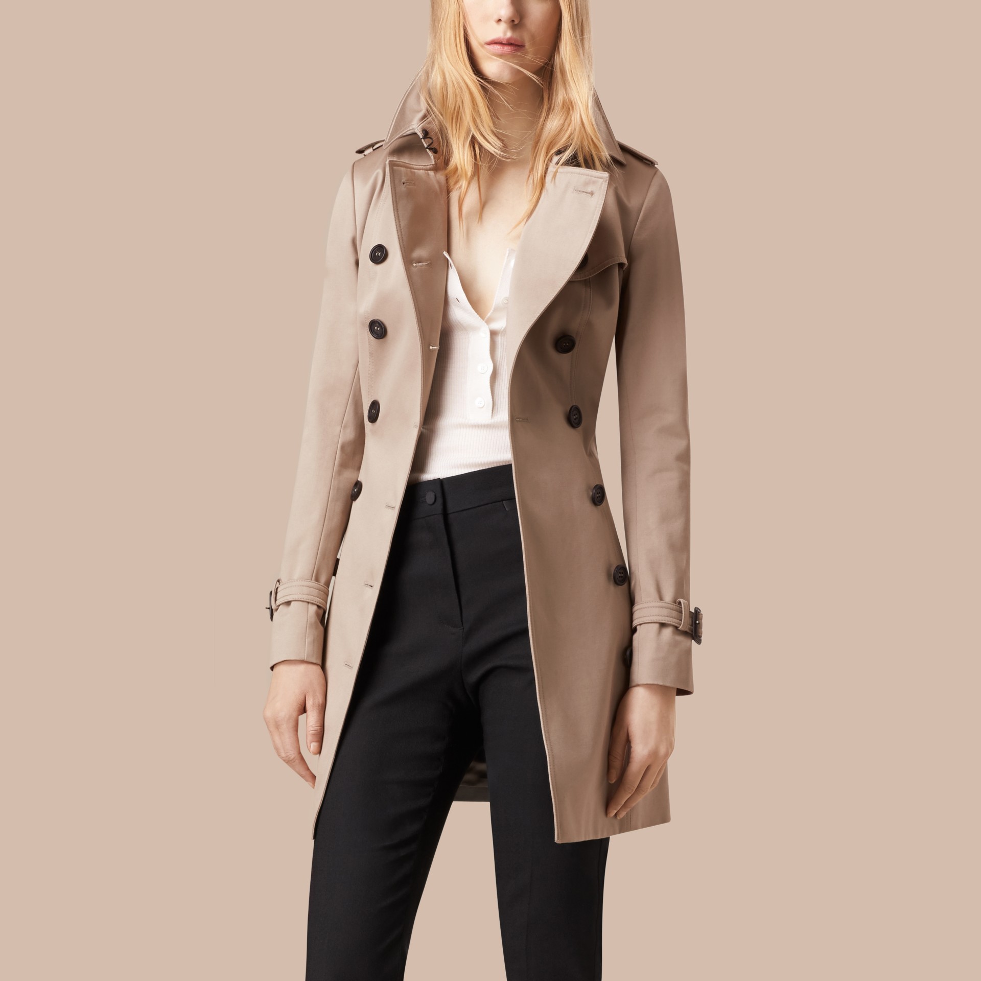 Cotton Sateen Trench Coat in Stone - Women | Burberry United States