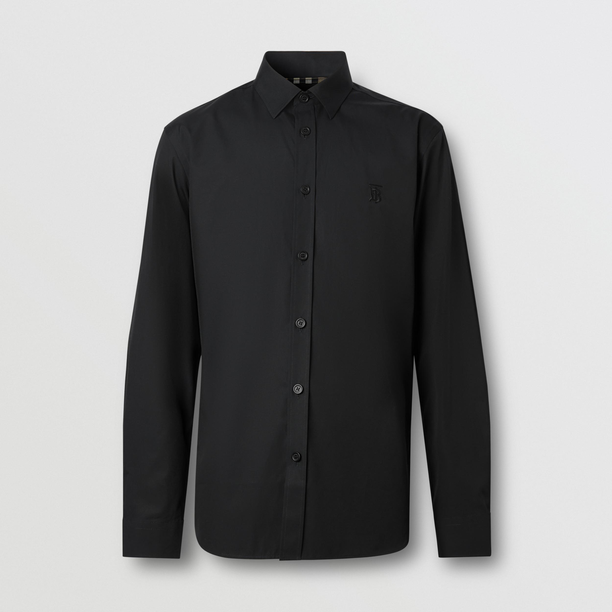 Uafhængig Tidsplan ugentlig Slim Fit Monogram Motif Stretch Cotton Poplin Shirt in Black | Burberry®  Official