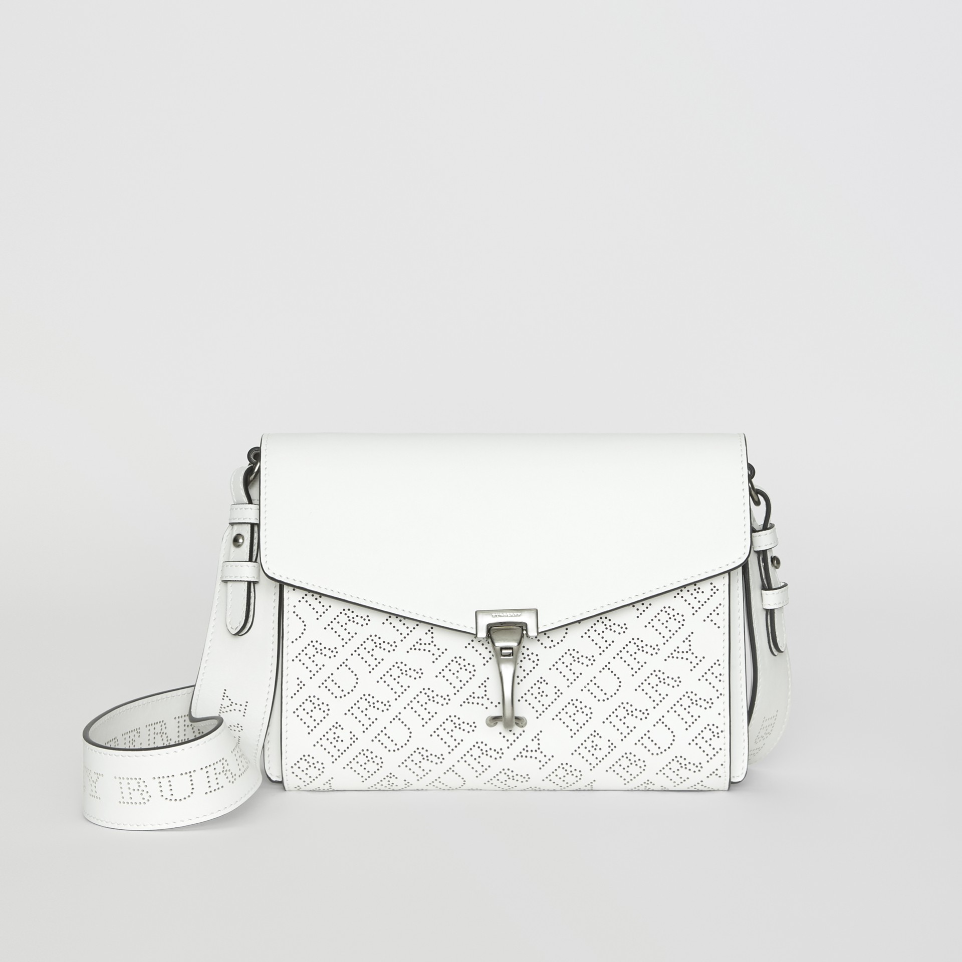 Small Perforated Logo Leather Crossbody Bag in Chalk White - Women | Burberry Canada