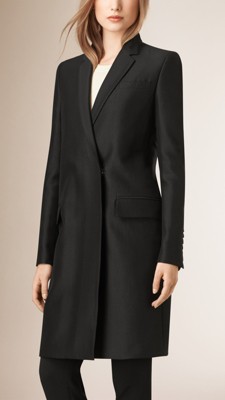 Black Oversize Wool Silk Blazer Coat - Image 2