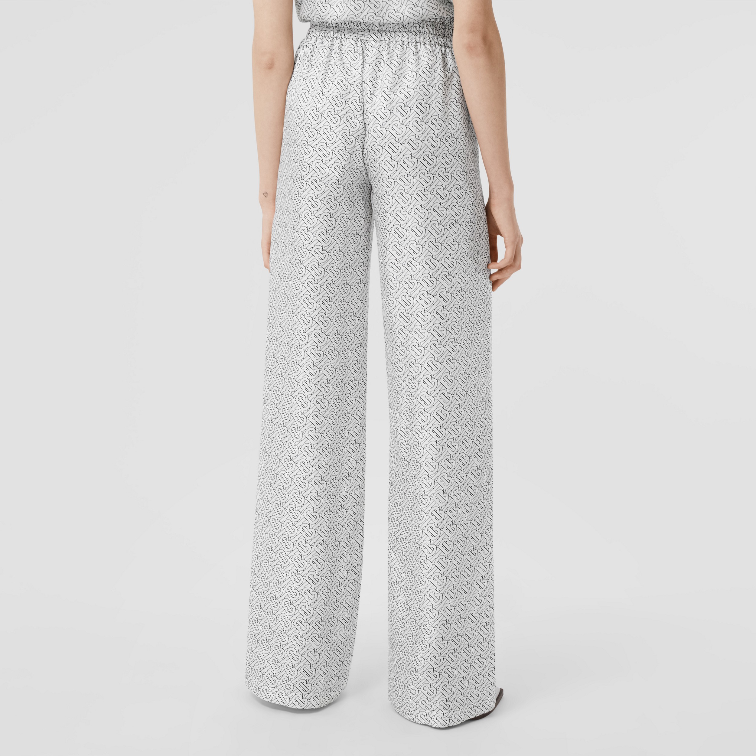 Monogram Print Silk Twill Wide-leg Trousers in White - Women | Burberry ...