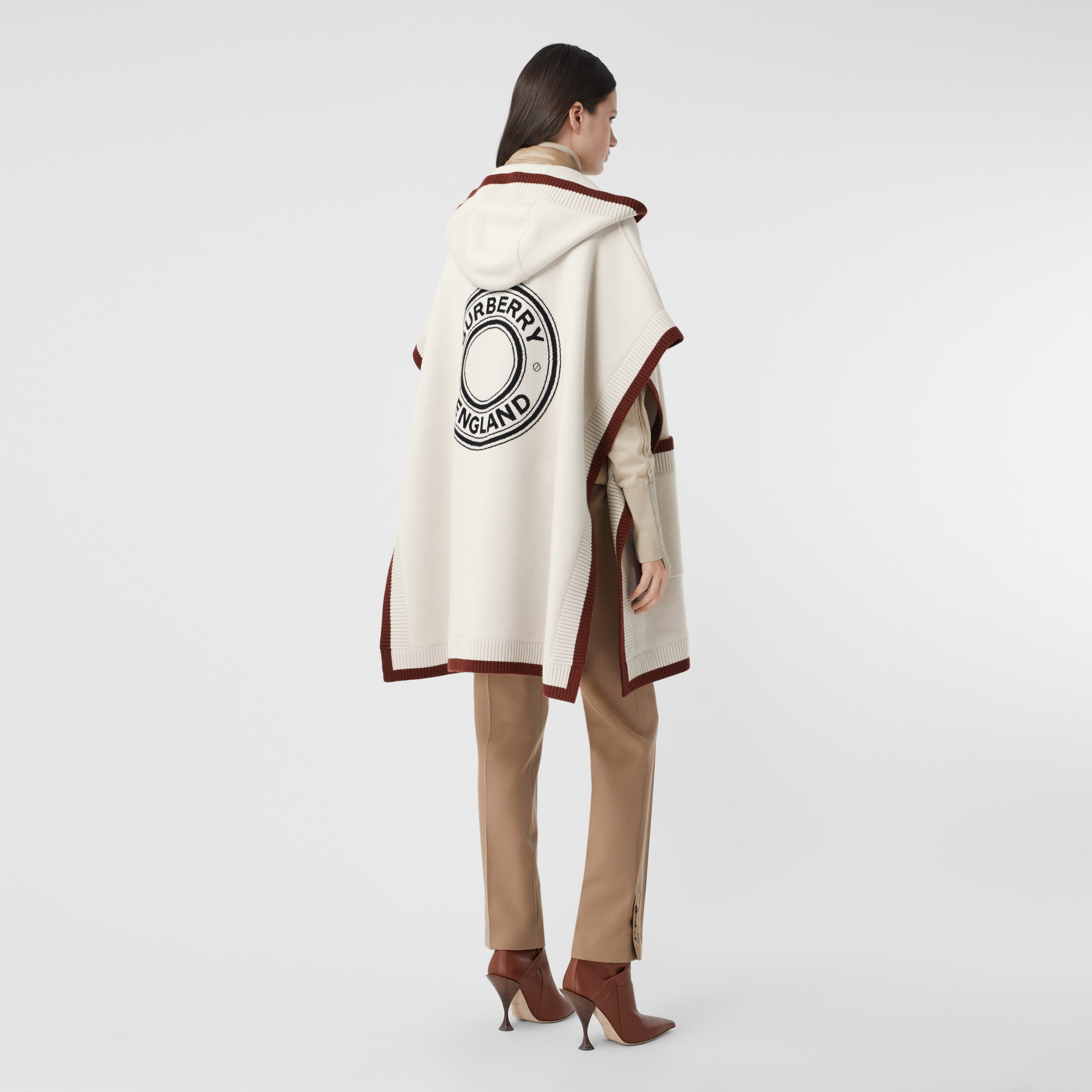 Logo Graphic Wool Cashmere Jacquard Hooded Cape in Canvas | Burberry®  Official