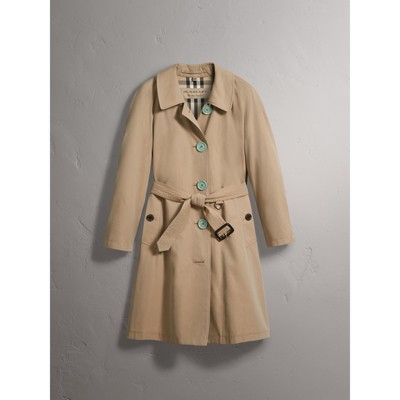 Resin Button Cotton Gabardine Trench Coat In Honey - Women | Burberry ...