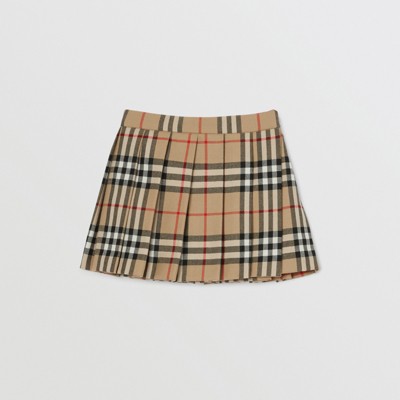 Vintage Check Wool Pleated Wrap Skirt 