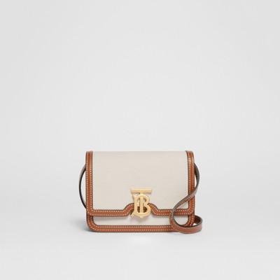 Mini Two-tone Canvas and Leather TB Bag in Natural/malt Brown - Women |  Burberry® Official