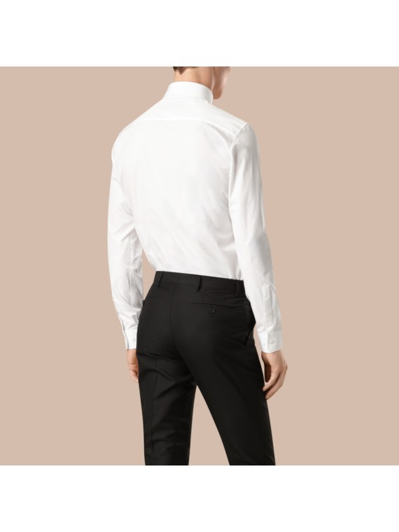 Slim Fit Buttondown Collar Cotton Poplin Shirt in White Men Burberry