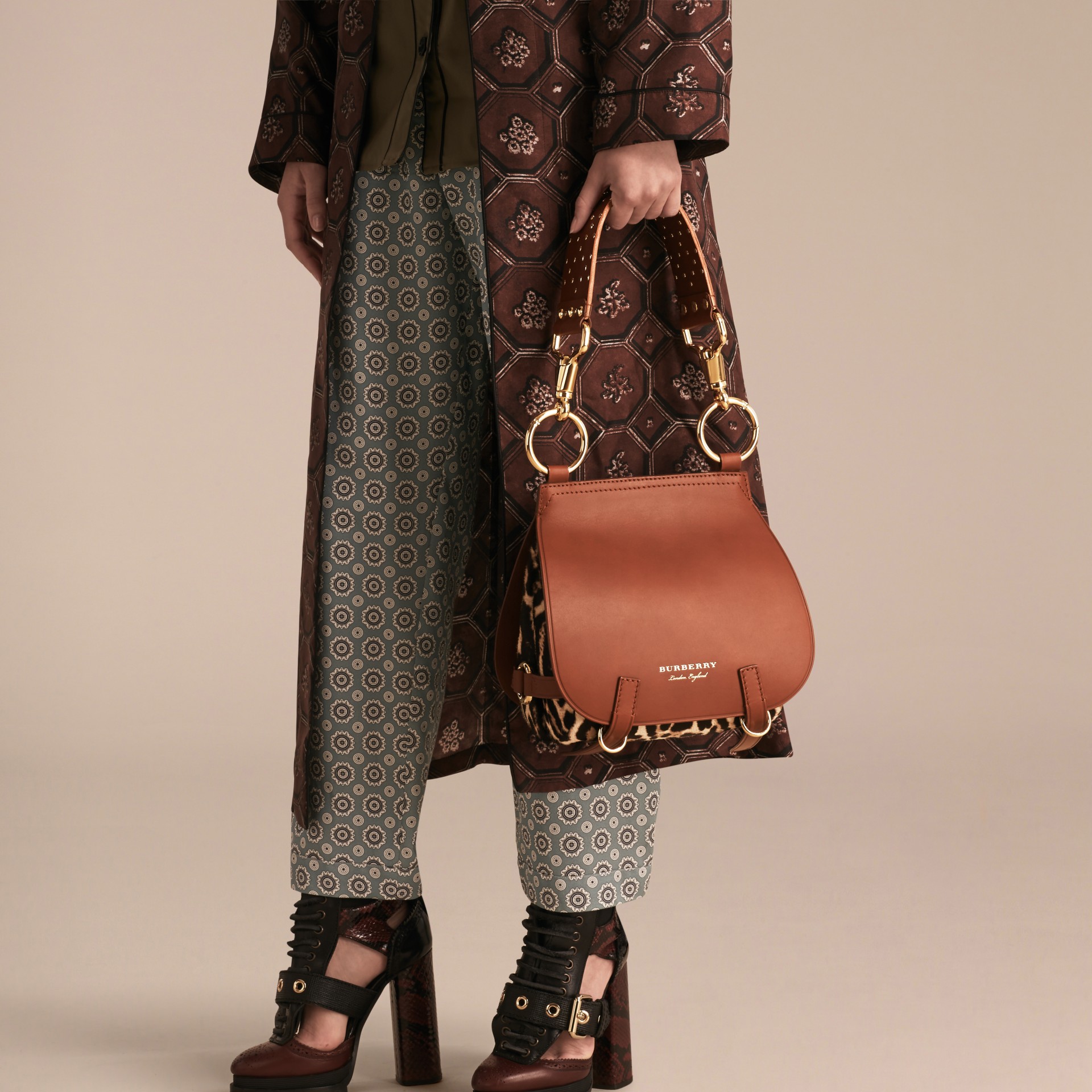 The Bridle Bag in Leopard-print Calfskin and Leather in Tan | Burberry ...