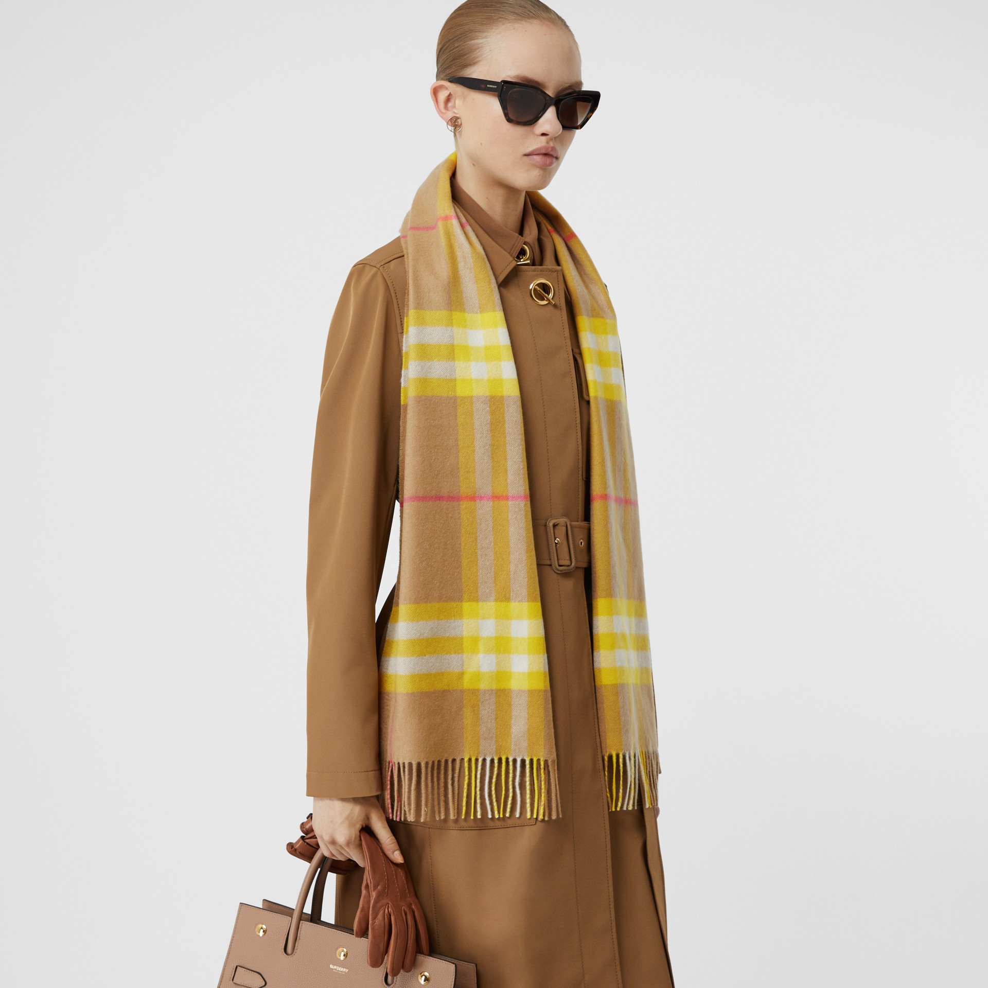 The Classic Check Cashmere Scarf in Archive Beige/yellow | Burberry ...