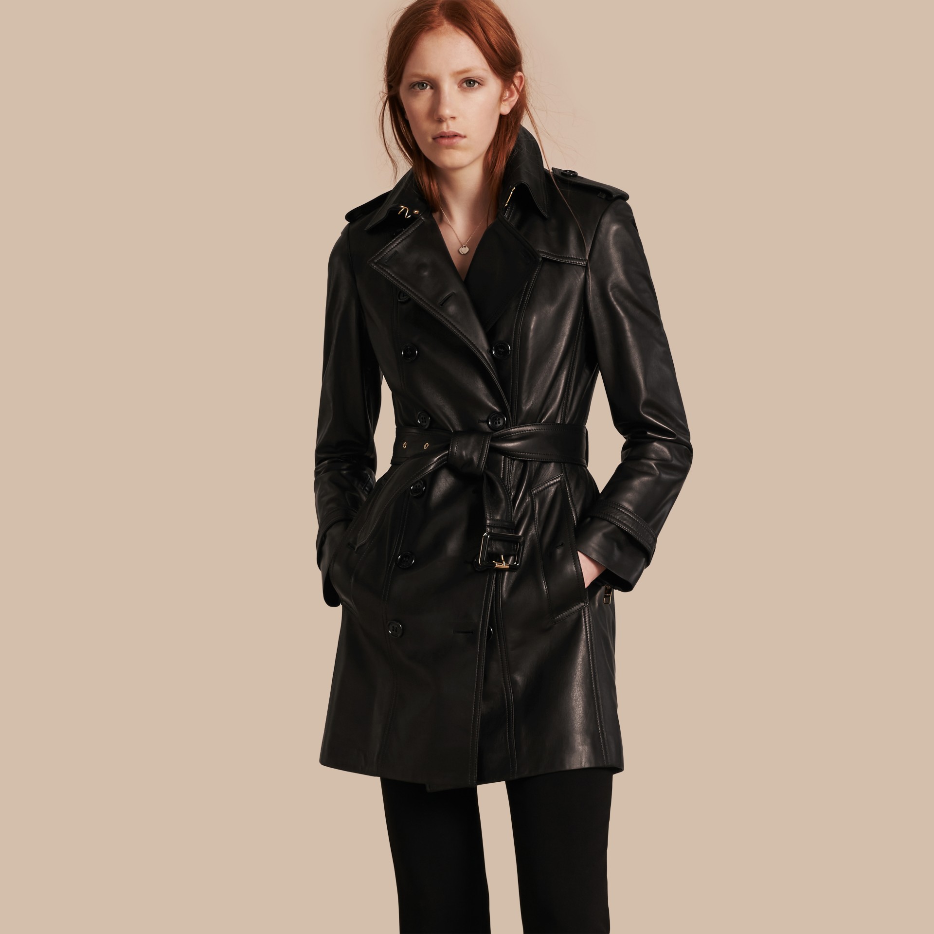 Lambskin Trench Coat in Black - Women | Burberry United Kingdom