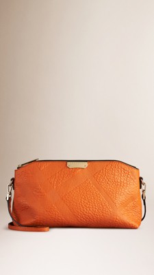 铜橙色 小号格纹压花皮革手拿包 - 图 1