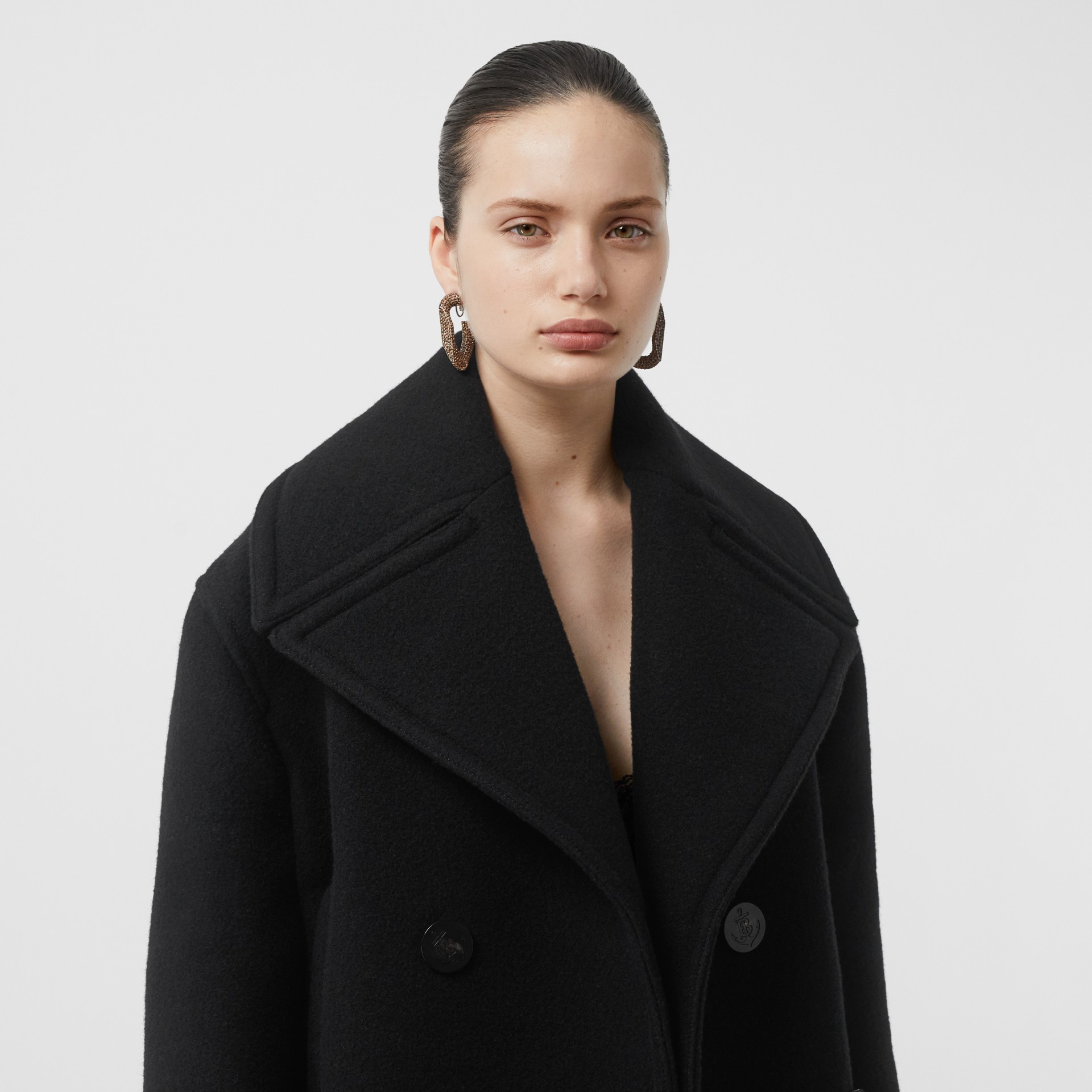 Wool Oversized Pea Coat in Black - Women | Burberry United States