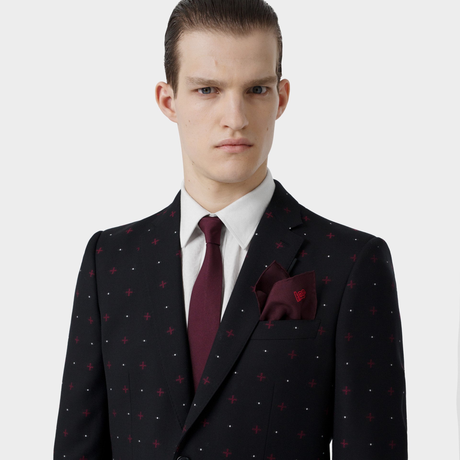 Monogram Motif Silk Pocket Square in Burgundy Men Burberry United