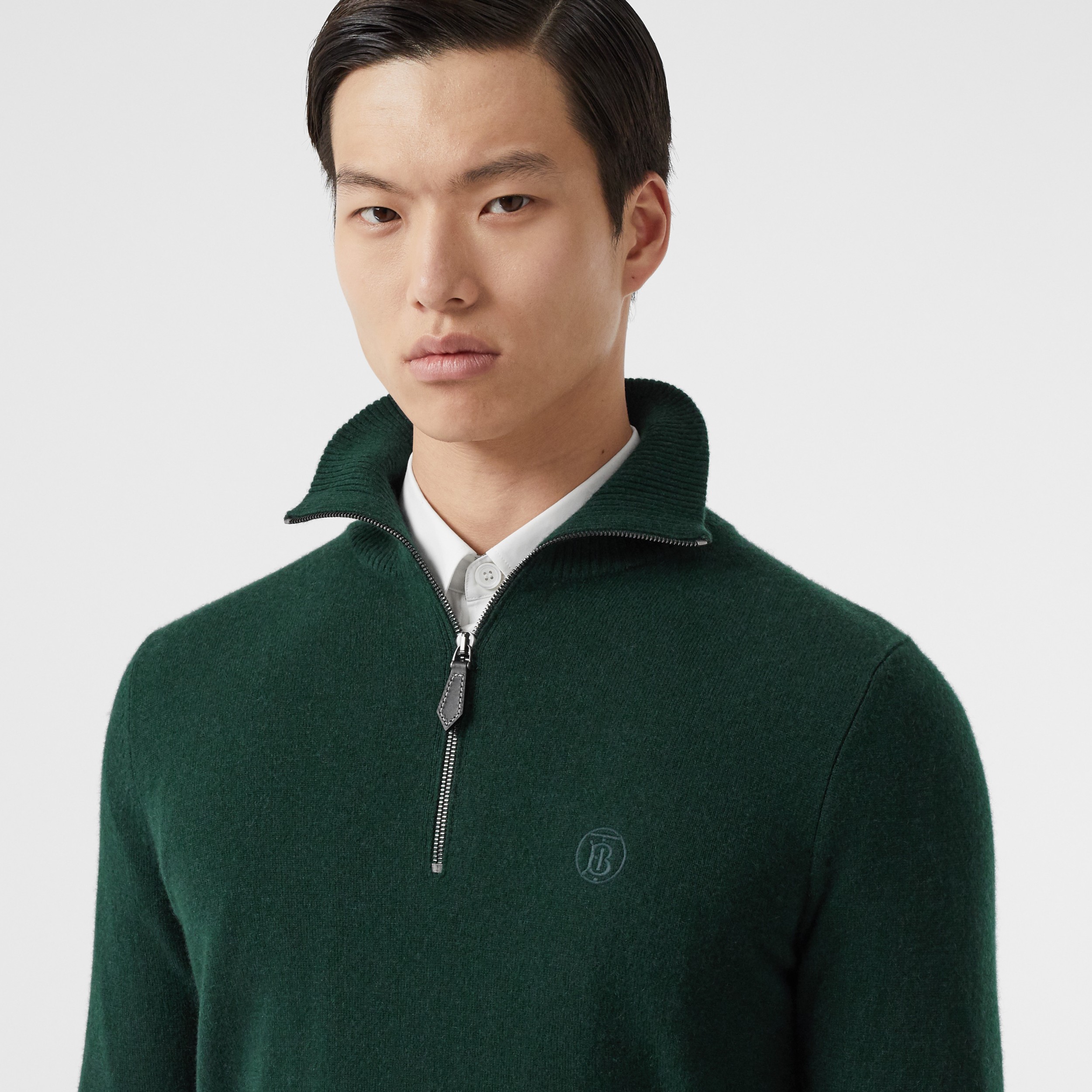 Monogram Motif Cashmere Funnel Neck Sweater In Dark Pine Green Men Burberry 9249