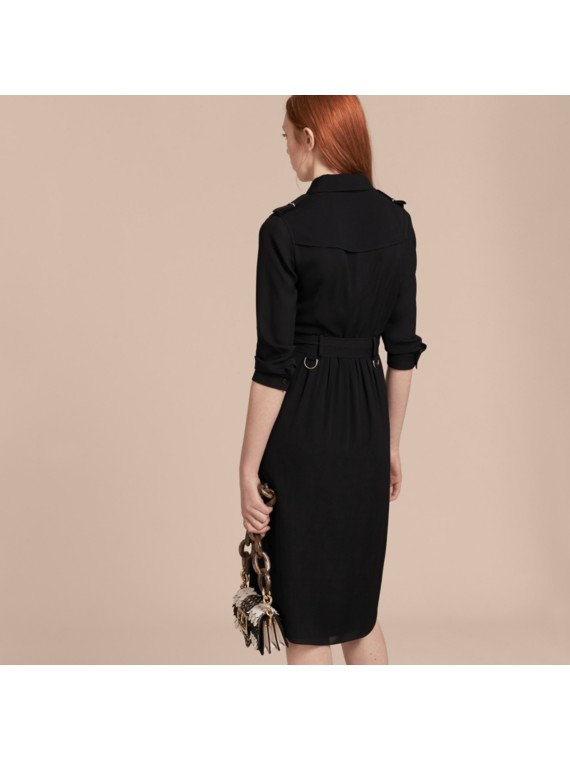 Silk Wrap Trench Dress in Black Women Burberry