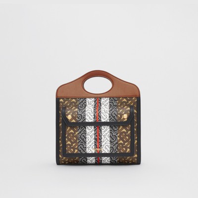 Mini Monogram Stripe Print Pocket Bag in Bridle Brown - Women | Burberry®  Official