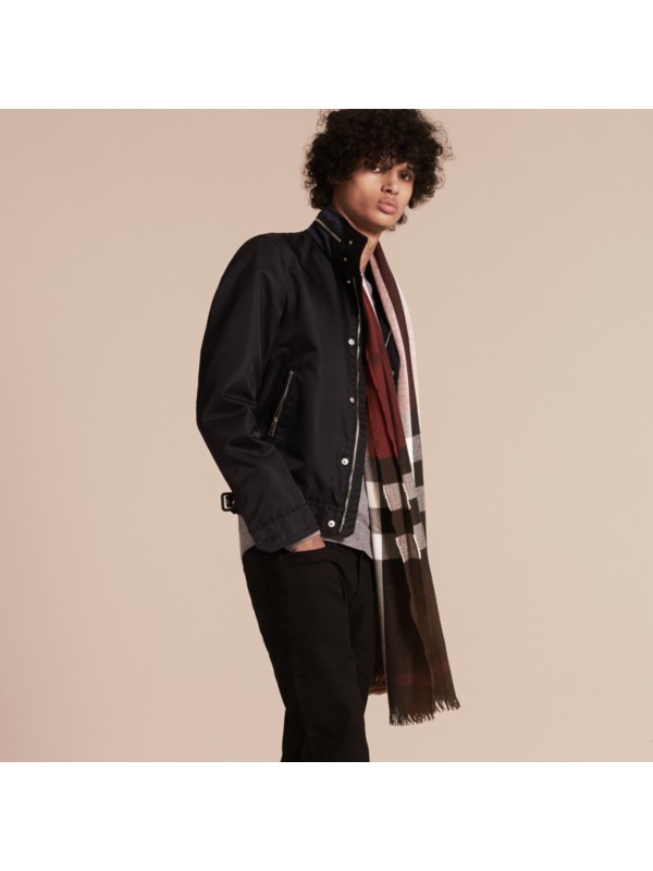 Lightweight Check Wool Cashmere Scarf in Claret - Men | Burberry United ...