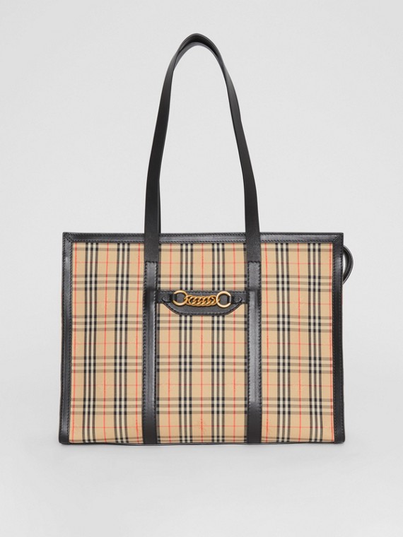 Women S Bags Check Leather Tote Burberry United Kingdom The 1983 Check Link Tote Bag In Black