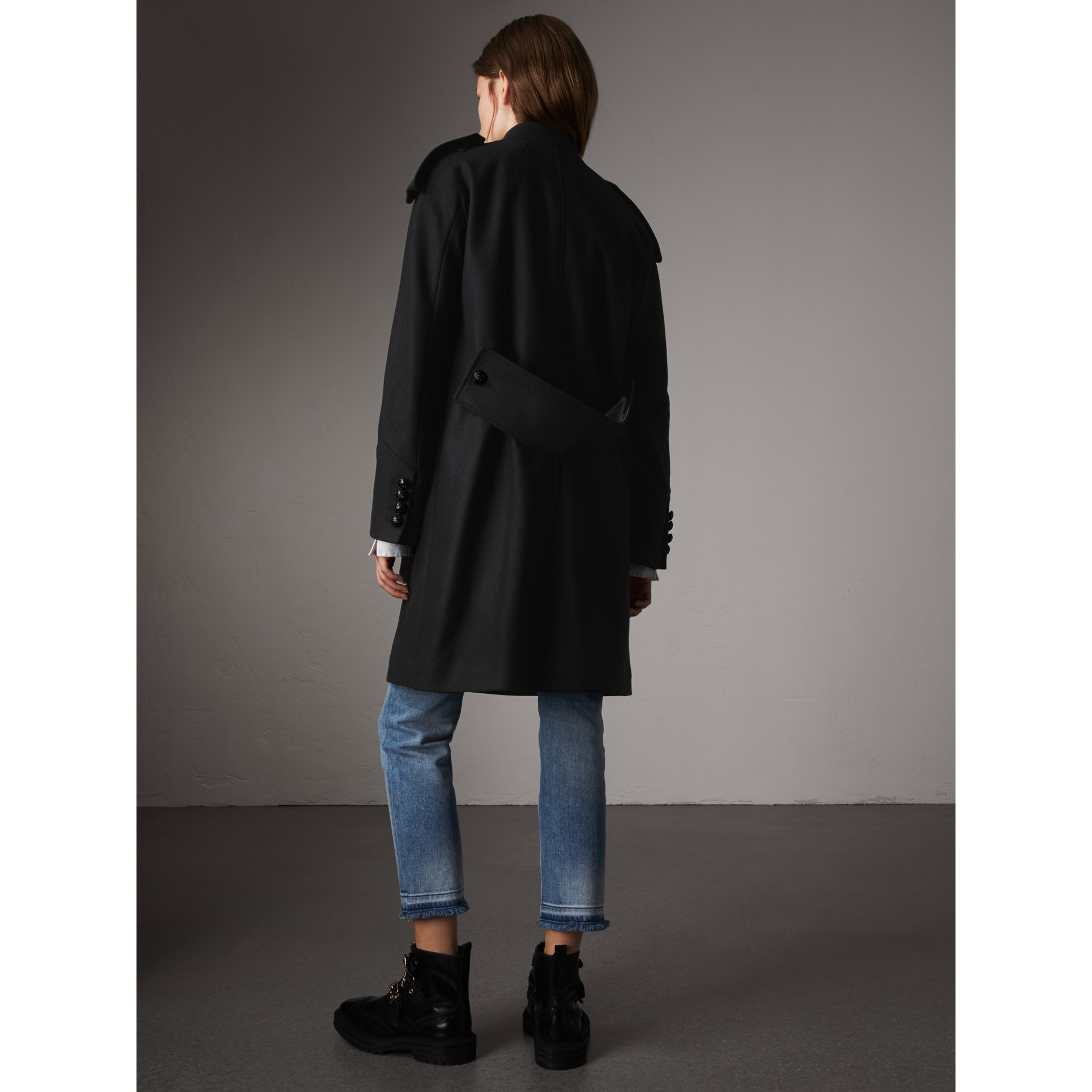 Collarless Wool Blend Coat in Black Women Burberry United States