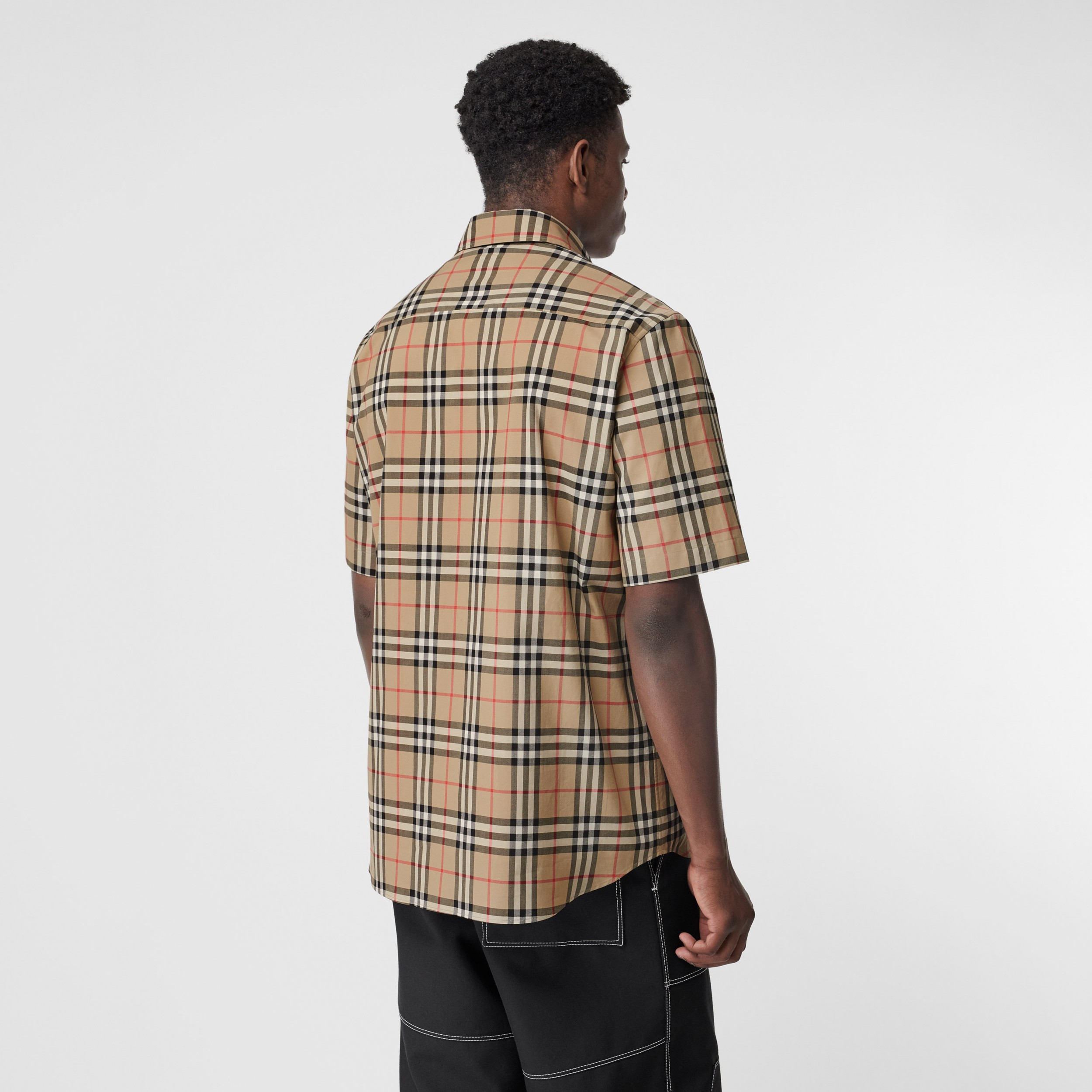 Short-sleeve Vintage Check Cotton Oversized Shirt in Archive Beige ...