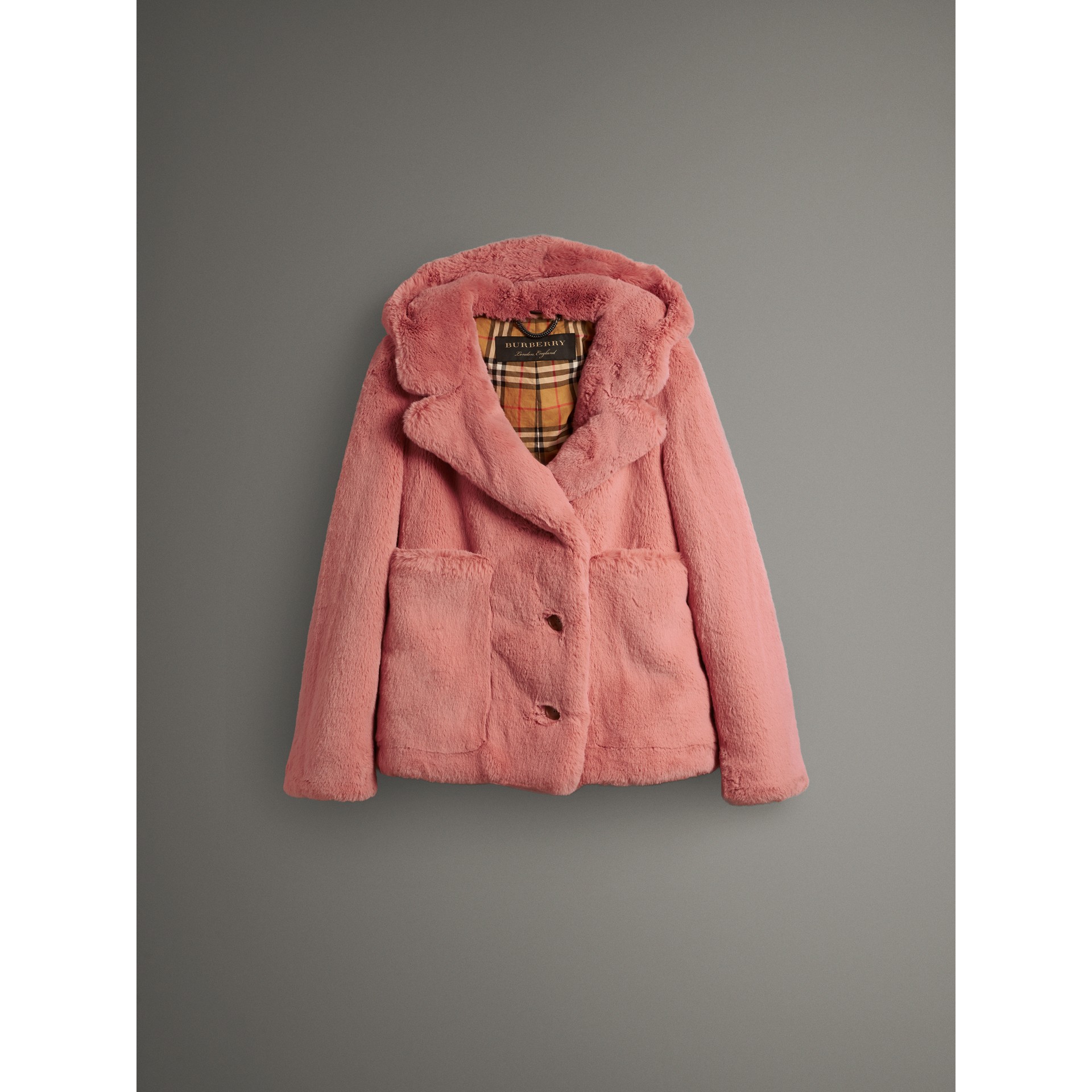 Faux Fur Hooded Jacket in Pale Pink - Women | Burberry United States