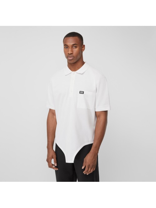 Burberry Cut-out Hem Cotton Reconstructed Polo Shirt In Optic White