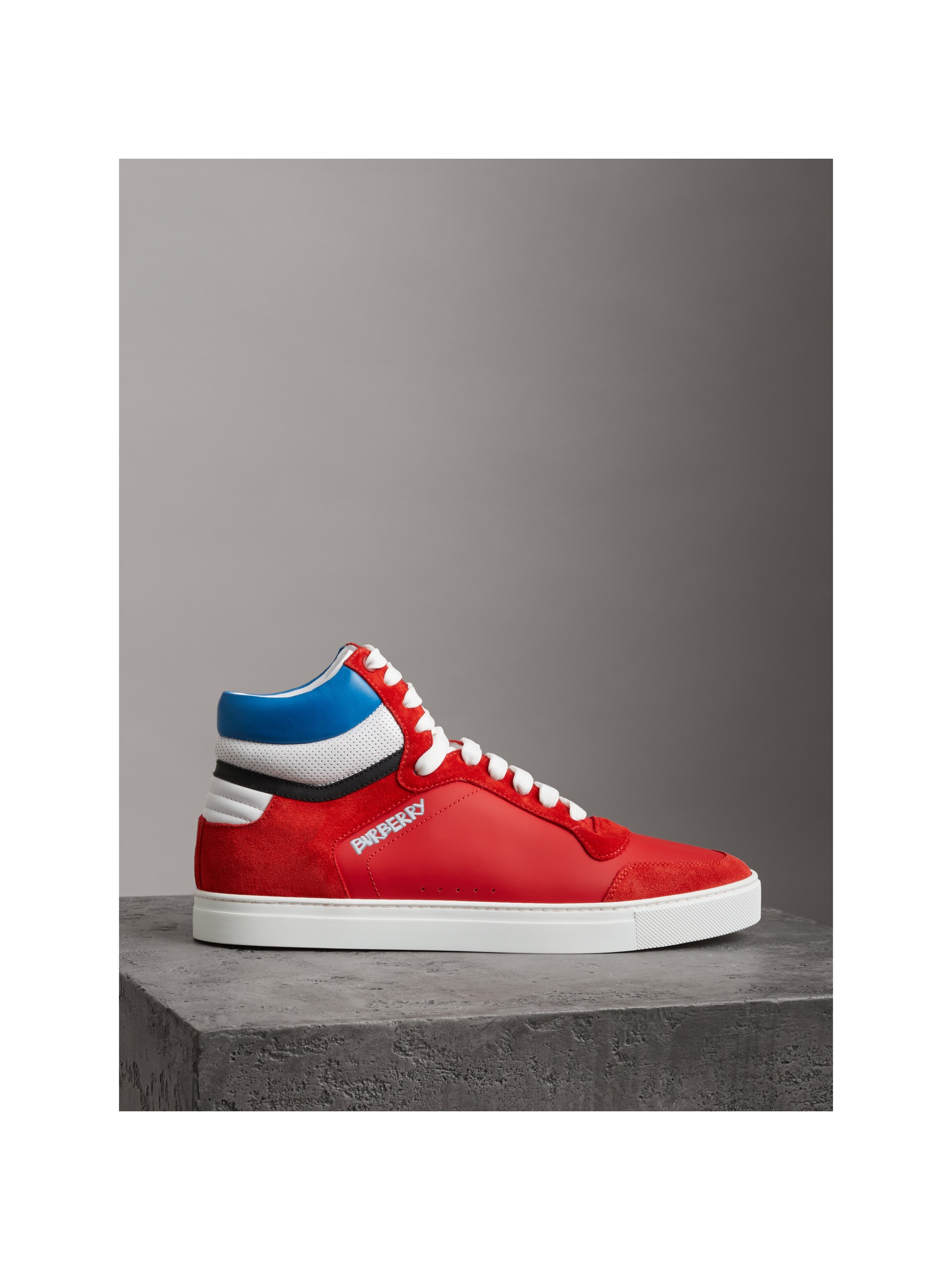 bright red leather and suede high-top sneakers image41