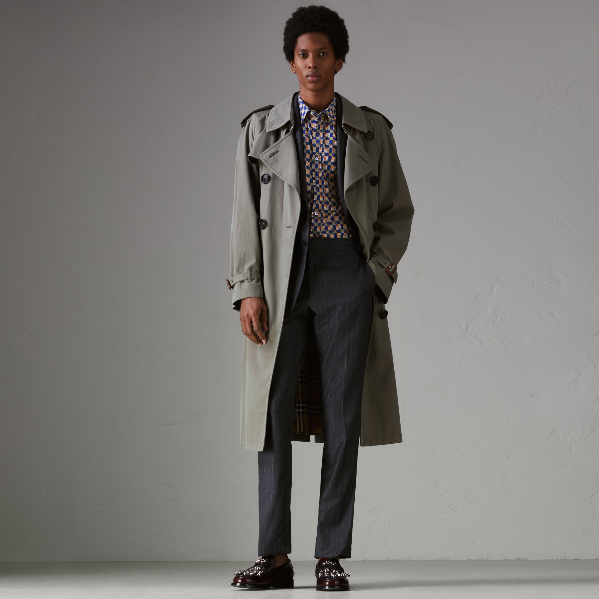 Tiled Archive Print Cotton Shirt in Navy - Men | Burberry United States