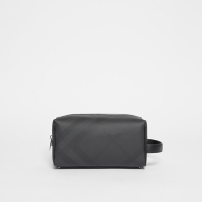 London Check and Leather Travel Pouch 