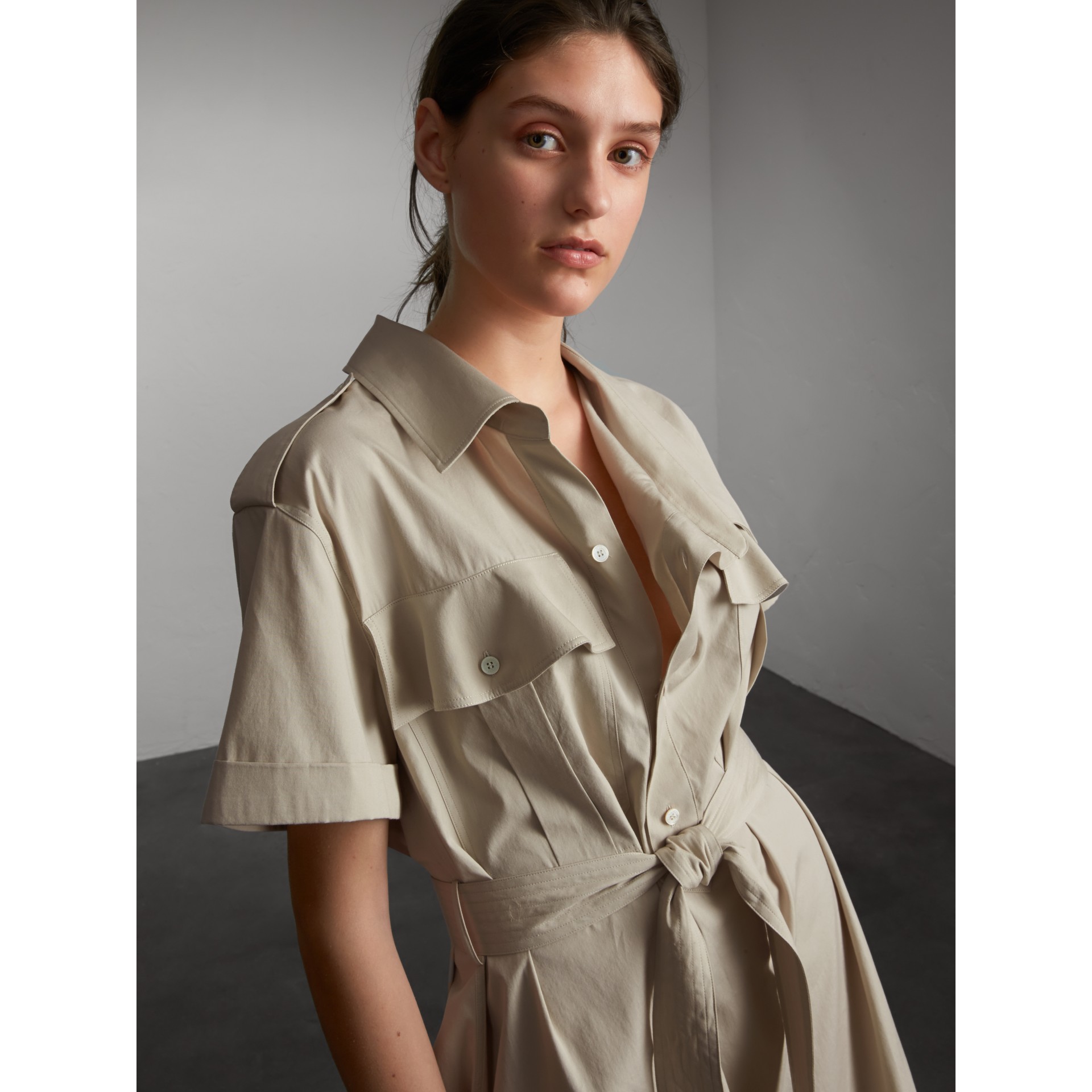 Tie-waist Cotton Shirt Dress in Stone - Women | Burberry United States