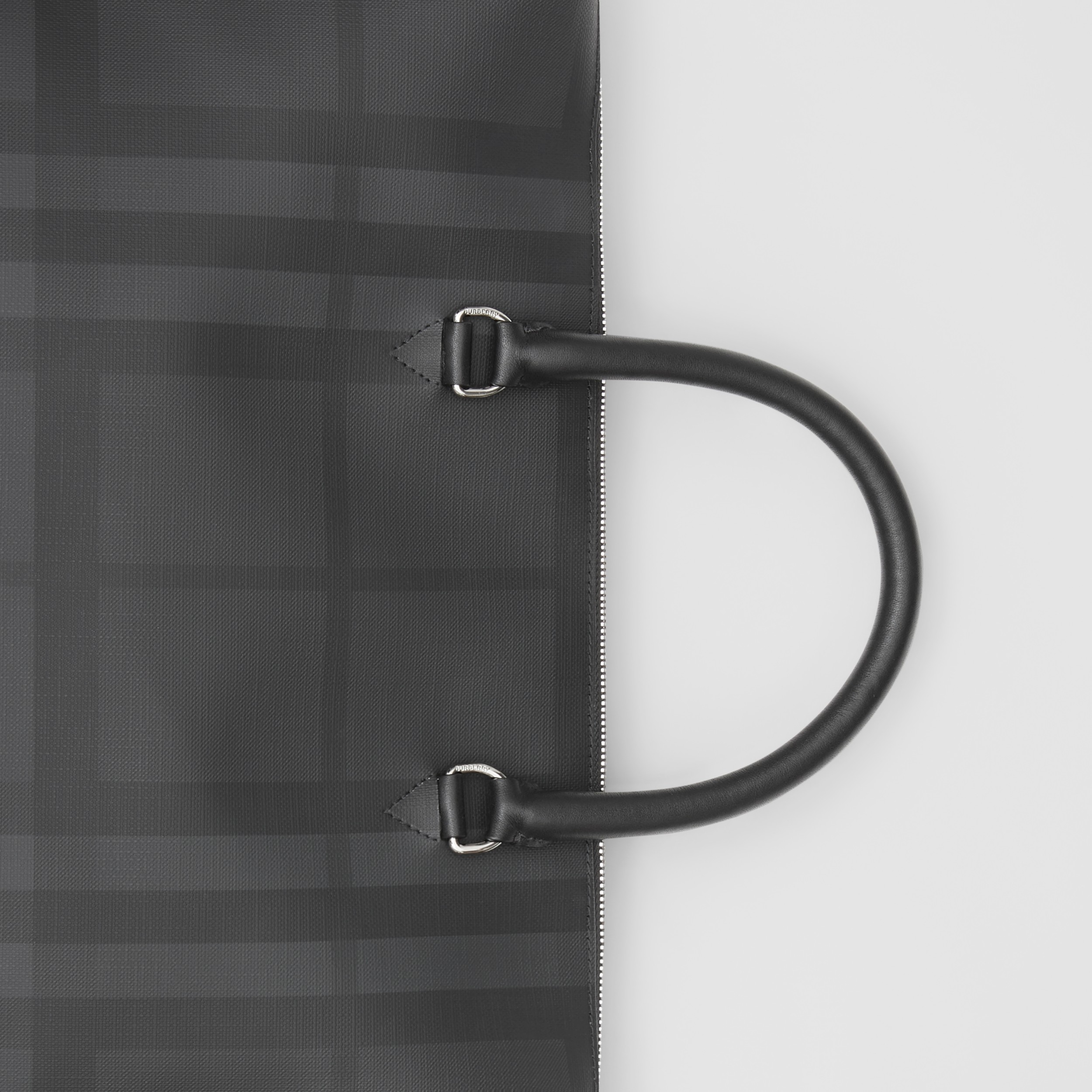 Large London Check and Leather Briefcase in Dark Charcoal Men