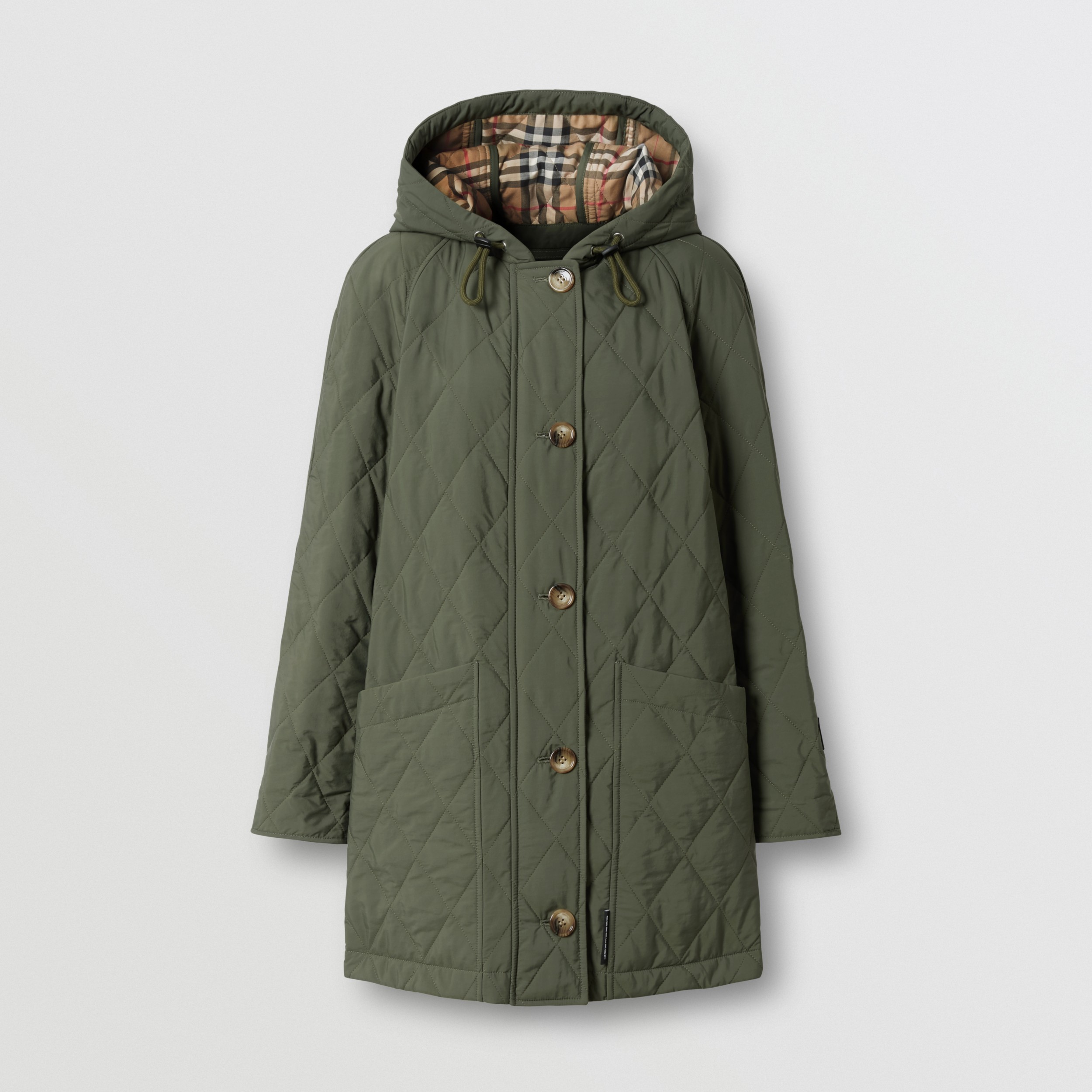 Diamond Quilted Thermoregulated Hooded Coat in Poplar Green - Women