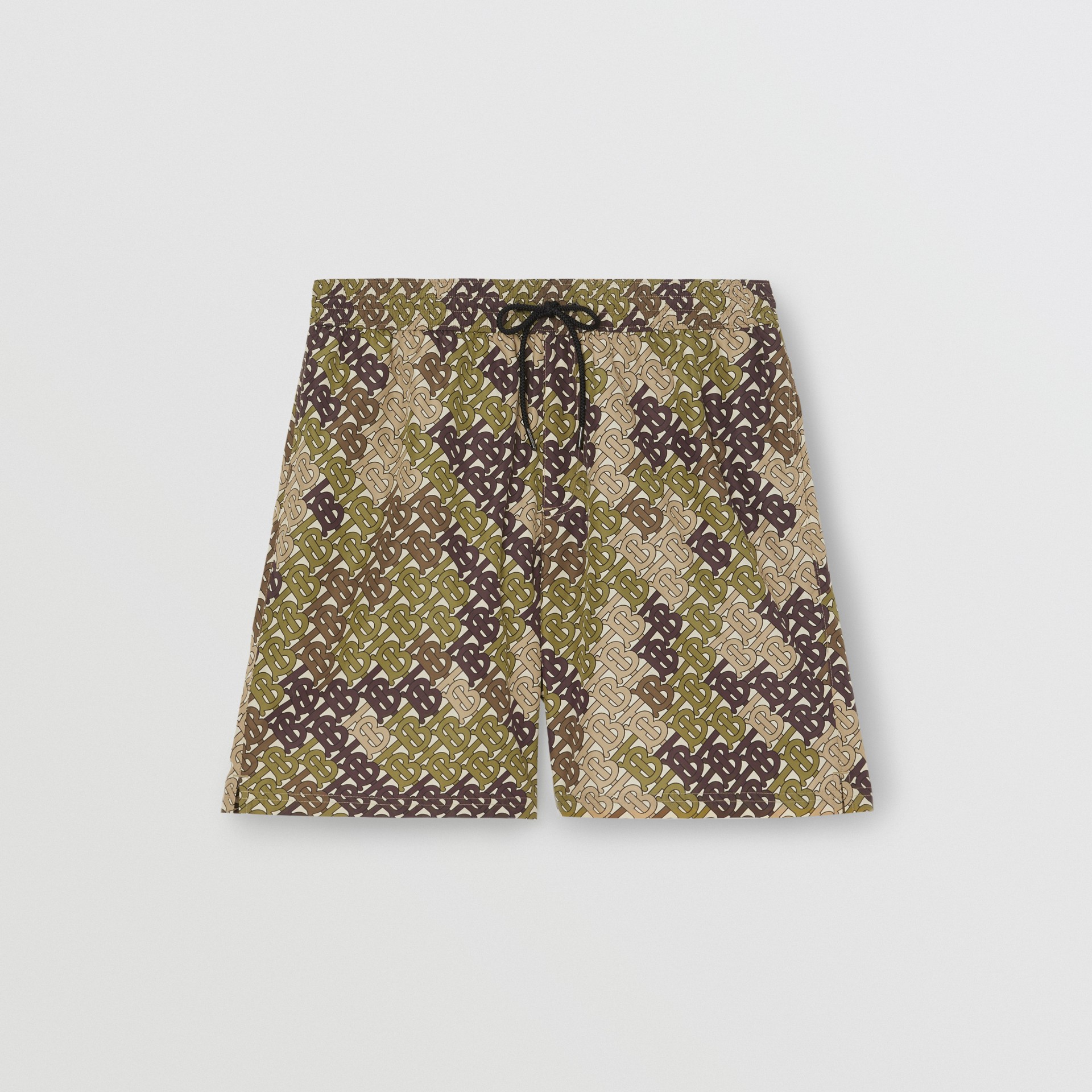 Monogram Print Drawcord Swim Shorts in Khaki Green - Men | Burberry ...