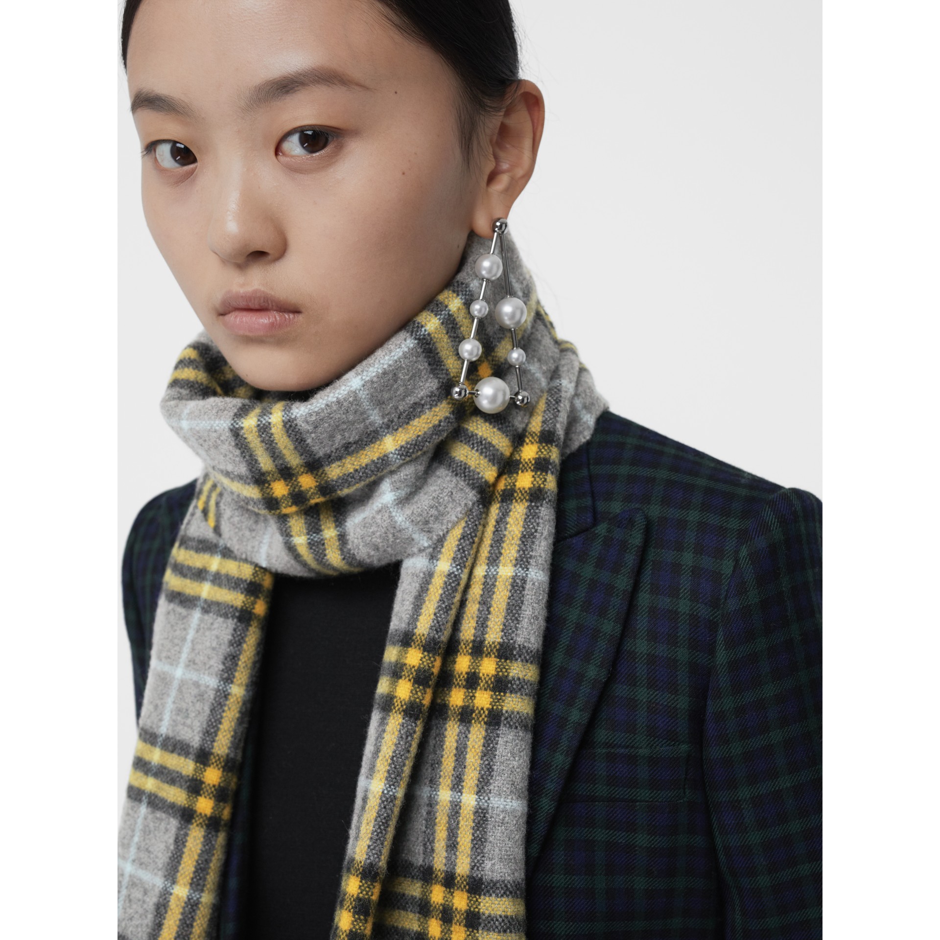 Check Cashmere Scarf in Storm Grey Women Burberry United States