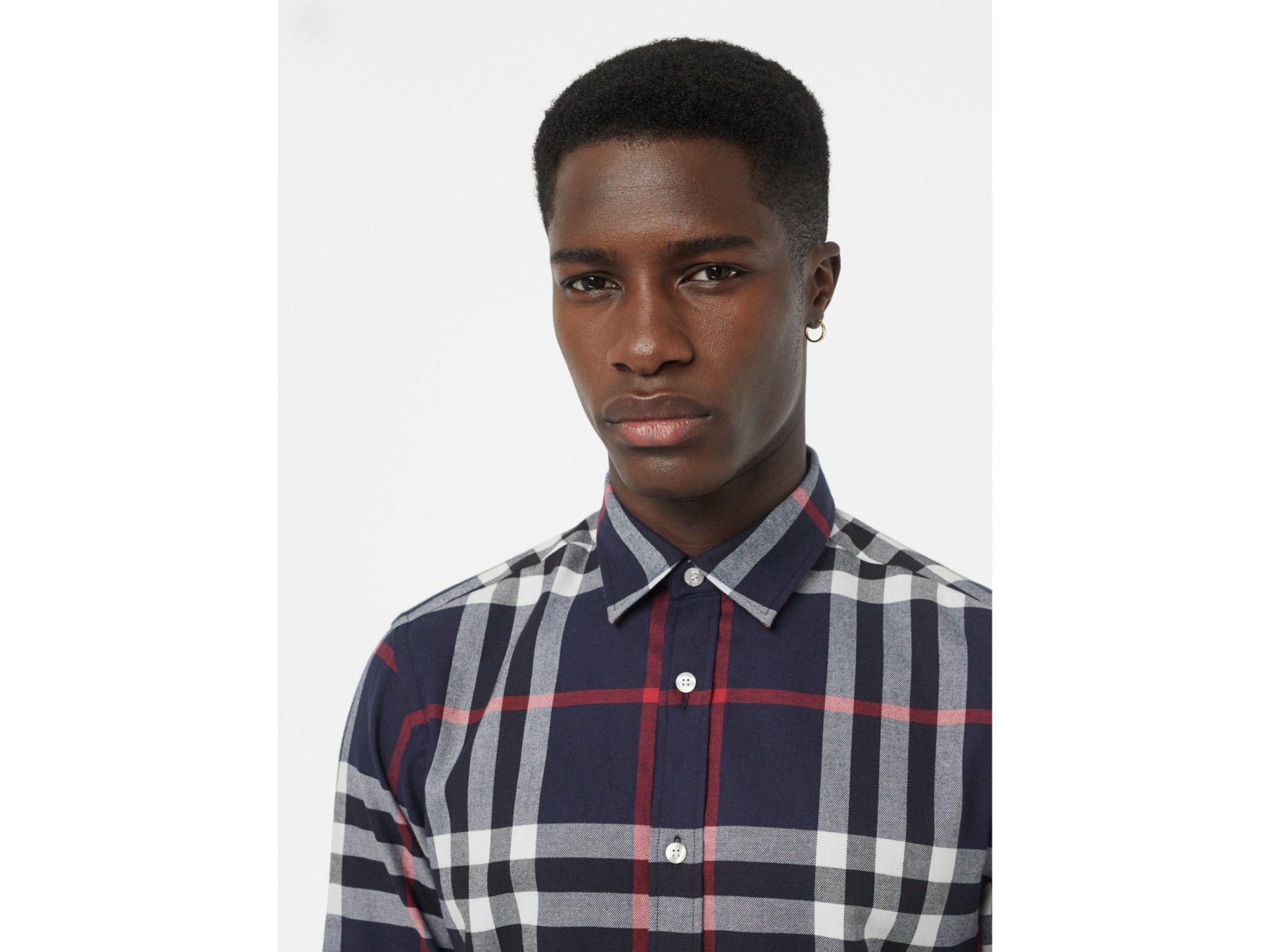 格纹棉质法兰绒衬衫 (海军蓝) - 男士 | burberry 博柏利