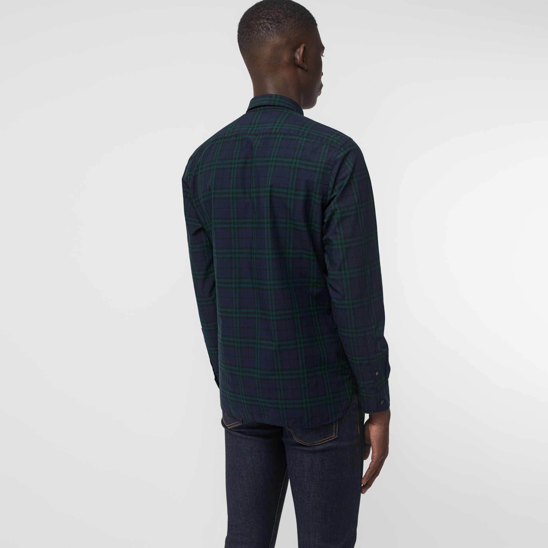 Check Cotton Shirt in Ink Blue - Men | Burberry United States