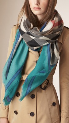 contrast border horseferry check cashmere scarf