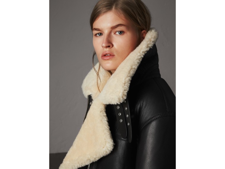 Shearling Aviator Jacket in Black Women Burberry United States