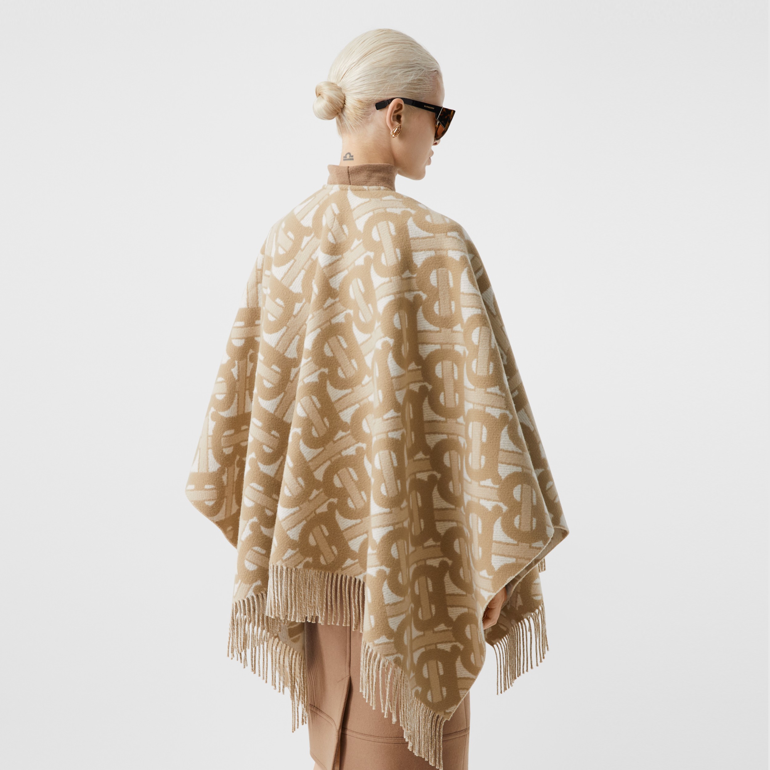 Monogram Merino Wool Cashmere Jacquard Cape In Light Sand Women Burberry United States 4397