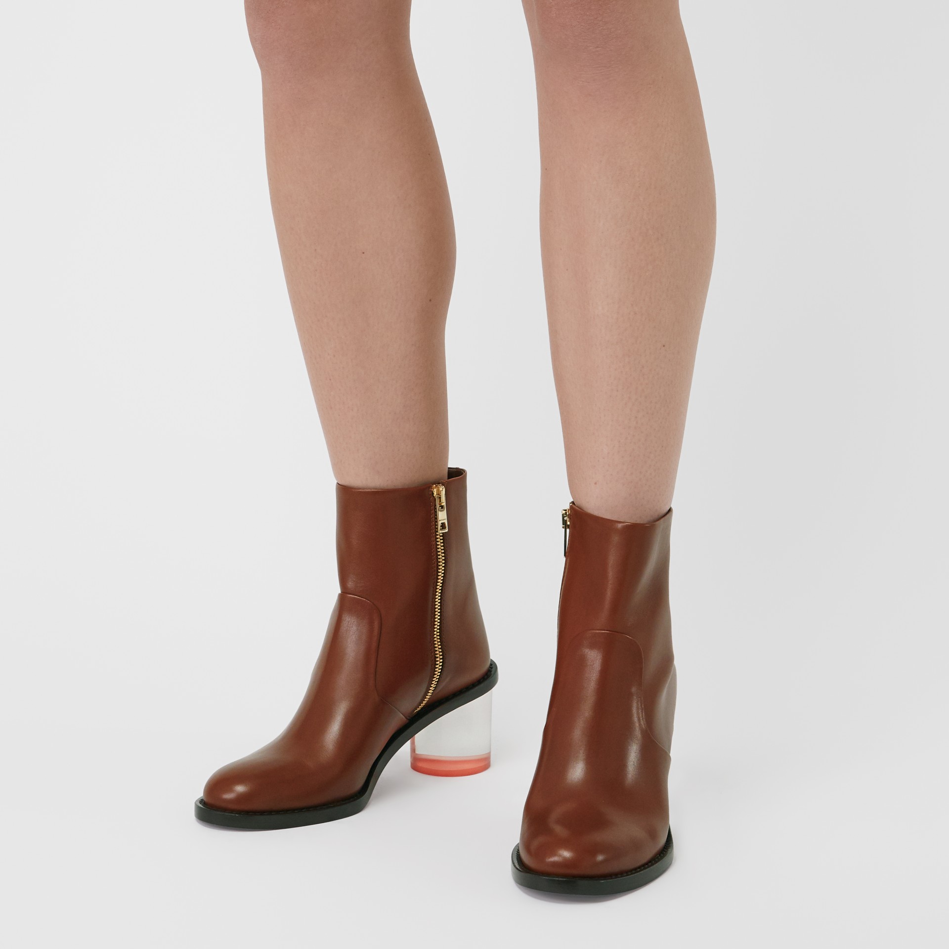 red leather block heel boots