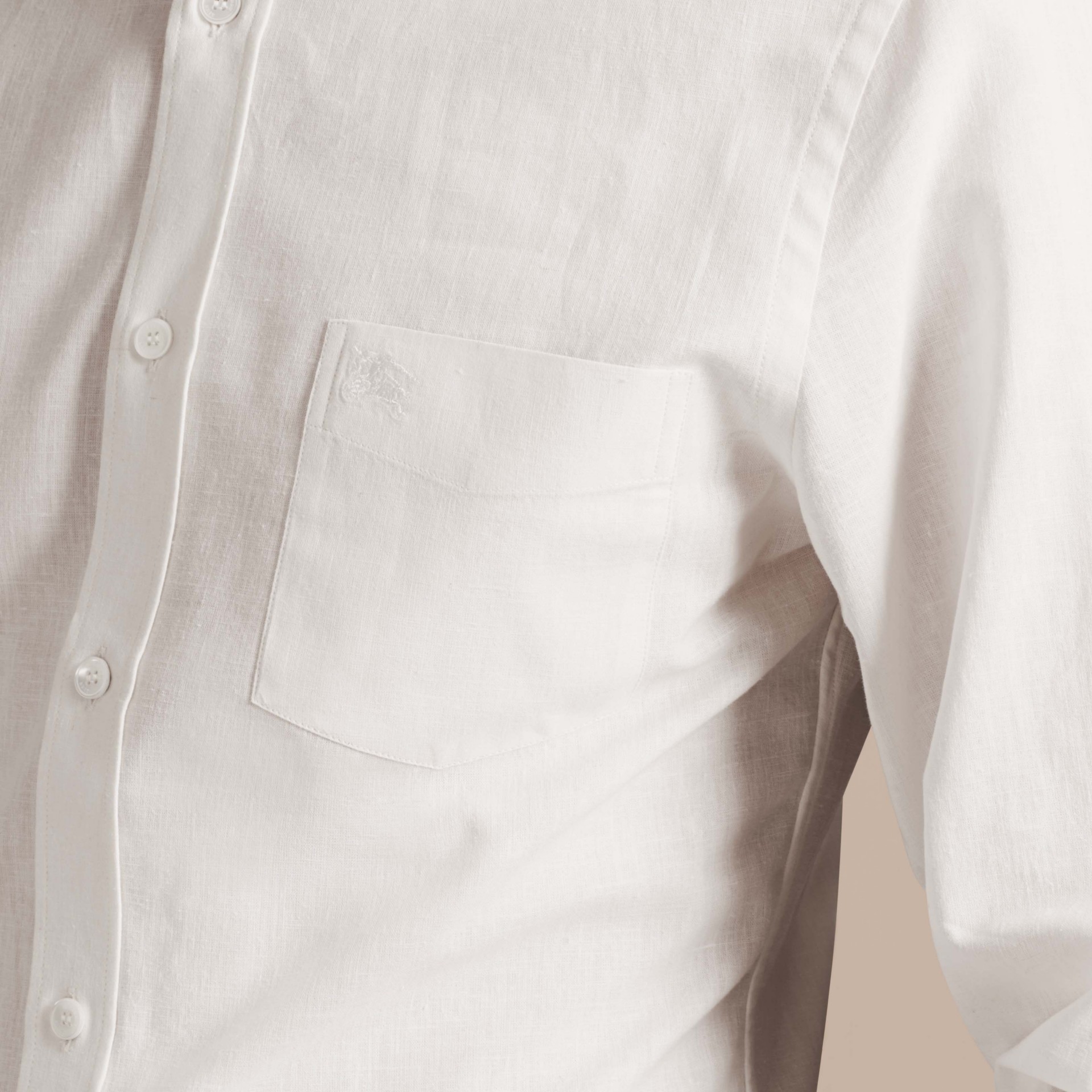 Button-down Collar Cotton Linen Shirt White | Burberry
